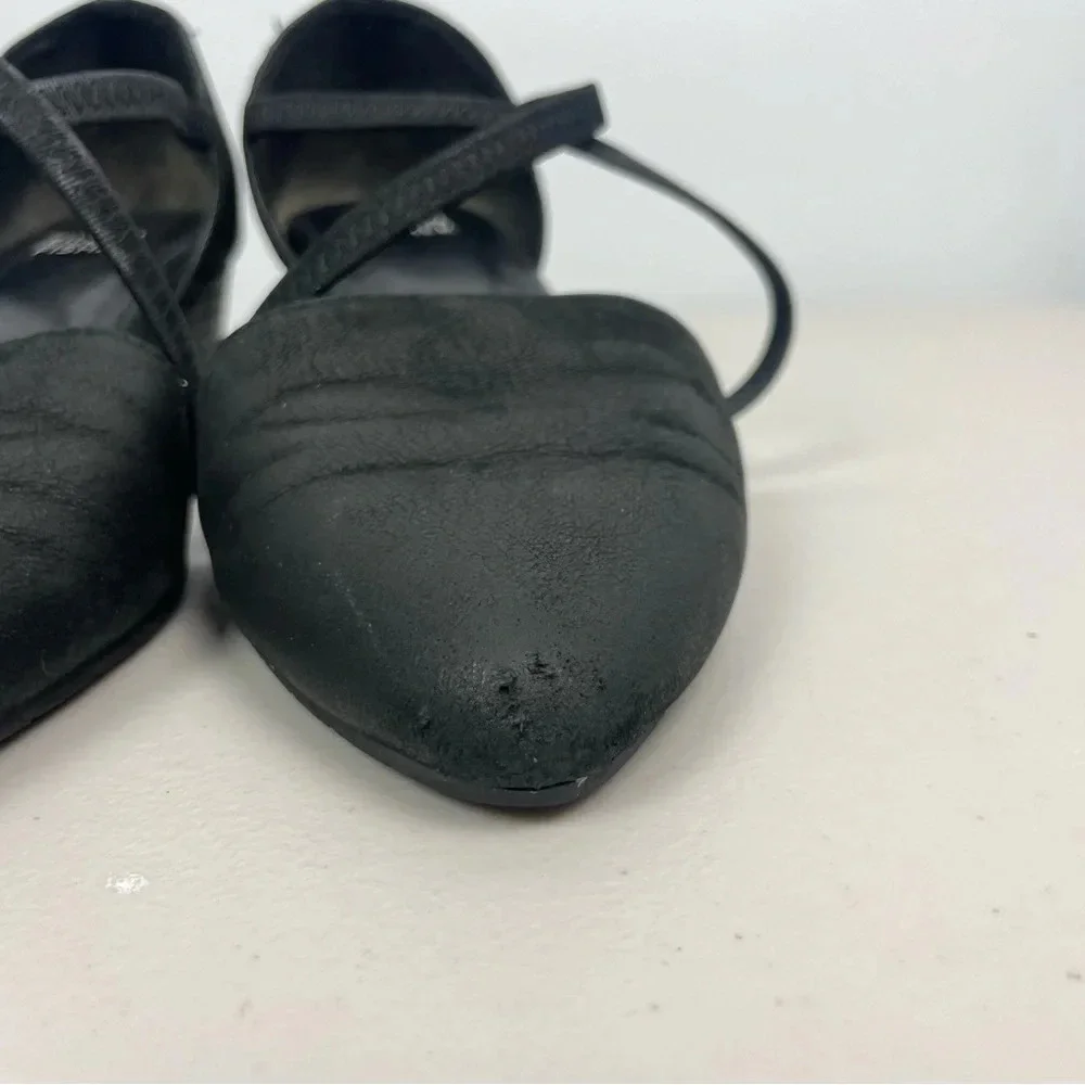 Eileen Fisher Black Poet Crisscross Strap Pointed Toe‎ Stacked Heel